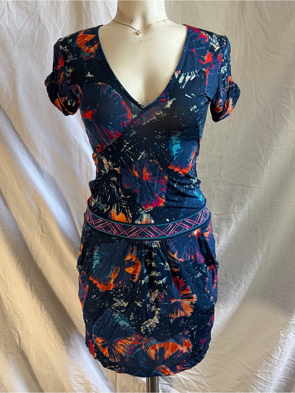 BCBGMaxAzria Blue and Orange Mini Dress